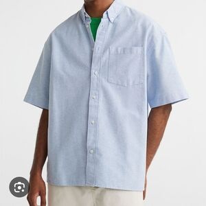 H&M I L Oversized Fit 100% Cotton Short Sleeve Shirt I light denim blue